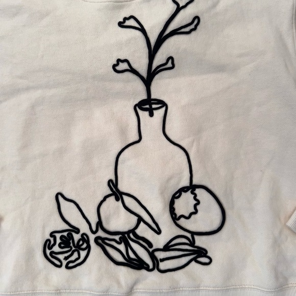 Zara Cream Colored Sweatshirt with Black Embroidered Line Abstract Art - Picture 4 of 8